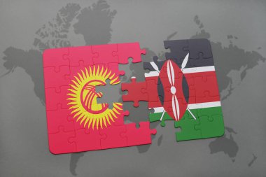 Kırgızistan ve kenya ulusal bayrak bir dünya haritası üzerinde ile bulmaca