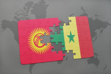 Kırgızistan ve senegal ulusal bayrak bir dünya haritası üzerinde ile bulmaca