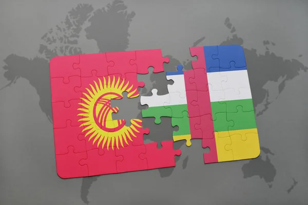 puzzle with the national flag of kyrgyzstan and central african republic on a world map