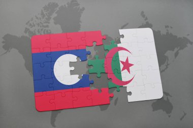 laos ve Cezayir ulusal bayrak bir dünya haritası üzerinde ile bulmaca