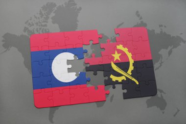 laos ve angola ulusal bayrak bir dünya haritası üzerinde ile bulmaca