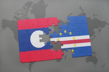 laos ve cape verde ulusal bayrak bir dünya haritası üzerinde ile bulmaca