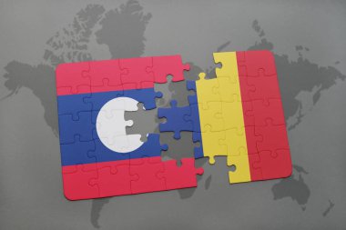 laos ve bir dünya haritası üzerinde Çad bayrağı ile bulmaca