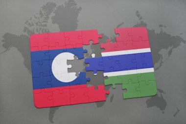 laos ve Gambiya ulusal bayrak bir dünya haritası üzerinde ile bulmaca