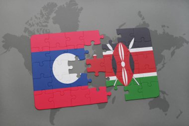 laos ve kenya ulusal bayrak bir dünya haritası üzerinde ile bulmaca