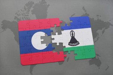 bir dünya haritası üzerinde laos ve Lesoto bayrağı ulusal ile bulmaca