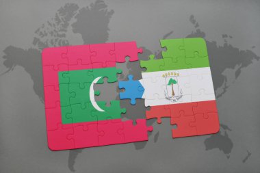 bir dünya haritası üzerinde Maldivler ve Ekvator Ginesi Ulusal bayrakla bulmaca