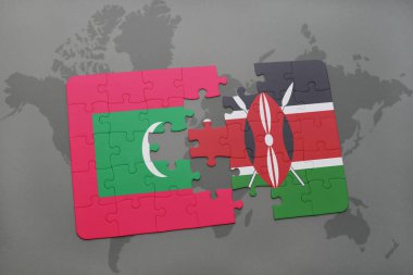 bir dünya haritası üzerinde Maldivler ve kenya Ulusal bayrakla bulmaca
