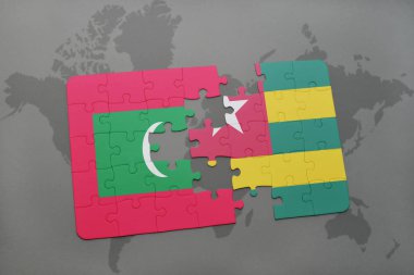 bir dünya haritası üzerinde Maldivler ve togo Ulusal bayrakla bulmaca