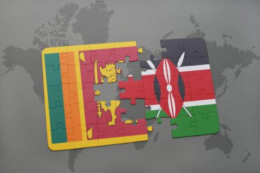 sri lanka ve kenya ulusal bayrak bir dünya haritası üzerinde ile bulmaca