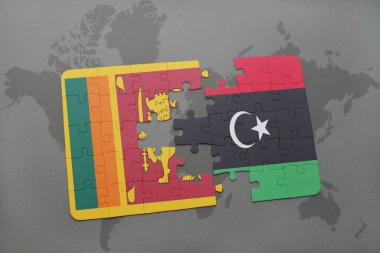 sri lanka ve libya ulusal bayrak bir dünya haritası üzerinde ile bulmaca