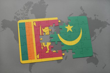 sri lanka ve Moritanya ulusal bayrak bir dünya haritası üzerinde ile bulmaca