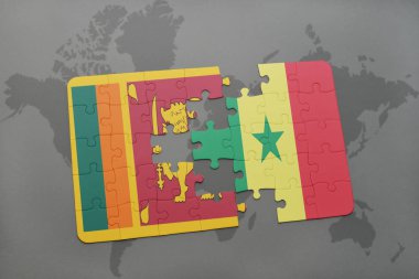 sri lanka ve senegal ulusal bayrak bir dünya haritası üzerinde ile bulmaca