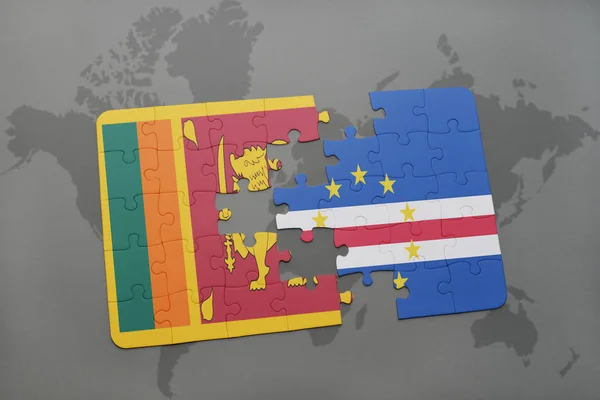 A nemzeti zászló, a Srí Lanka-i és a zöld-foki Köztársaság egy világtérképen puzzle — Stock Fotó