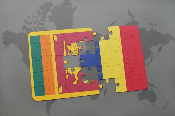 Puzzle avec le drapeau national de sri lanka et le Tchad sur une carte du monde — Photo