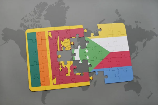 Puzzle avec le drapeau national de sri lanka et les comores sur une carte du monde — Photo