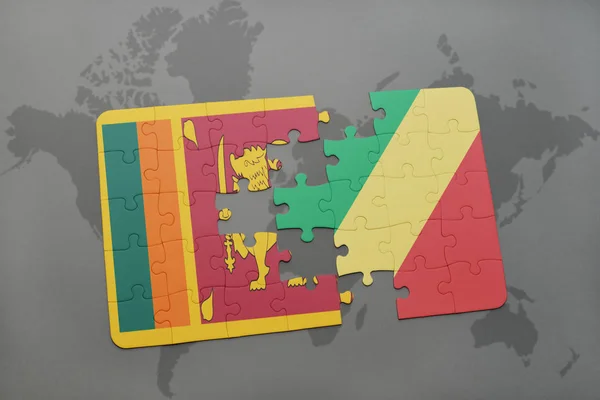 Puzzle z Flaga narodowa sri lanka i Republice Konga na mapie świata — Zdjęcie stockowe
