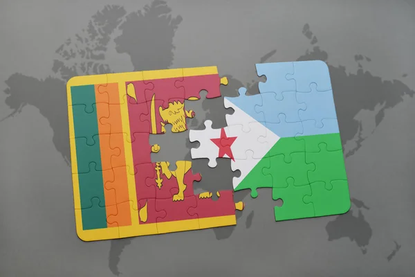 Puzzle con la bandiera nazionale di Sri Lanka e Gibuti su una mappa del mondo — Foto Stock