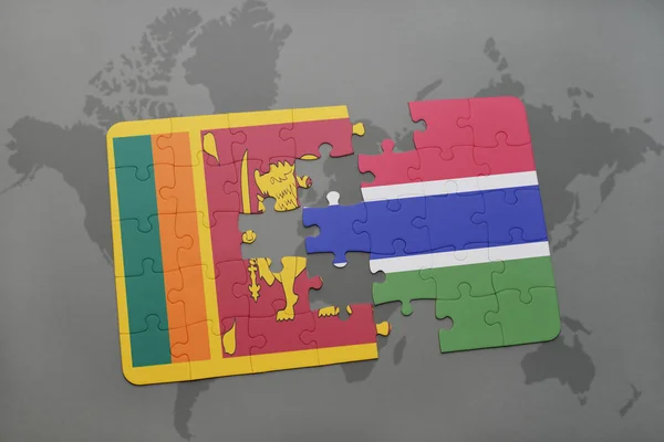A nemzeti zászló, a Srí Lanka-i és gambia a világtérképen puzzle — Stock Fotó
