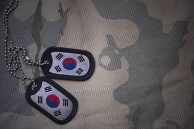 army blank, dog tag with flag of south korea on the khaki texture background. military concept clipart