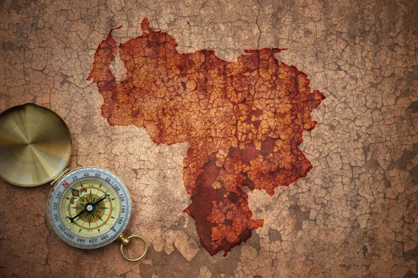 古いビンテージのベネズエラの地図割れて紙 — ストック写真