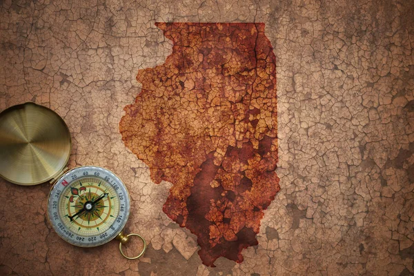 Карта штату Іллінойс на старому старовинному тріщинному папері — стокове фото