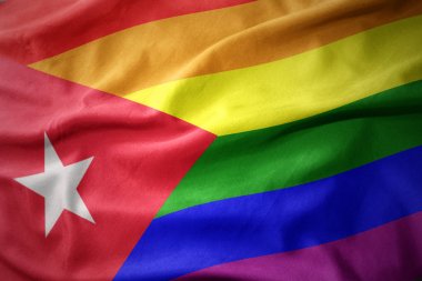 Küba gökkuşağı Eşcinsel gurur bayrak bayrak sallayarak