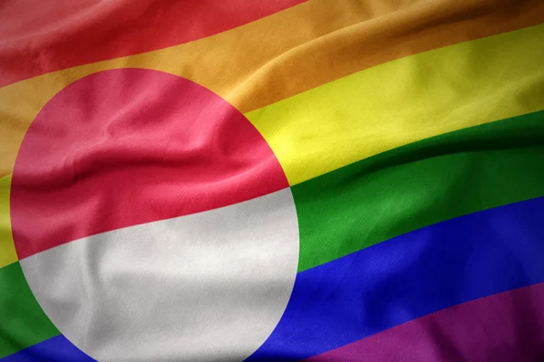 Waving greenland rainbow gay pride flag banner — Stock Photo, Image