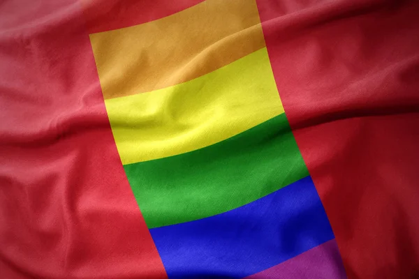 Waving peru rainbow gay pride flag banner — Stock Photo, Image