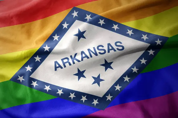 Ondeando arkansas estado arco iris orgullo gay bandera bandera — Foto de Stock