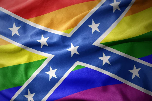 Wapperende vlag banner van de zuidelijke jack regenboog gay pride — Stockfoto