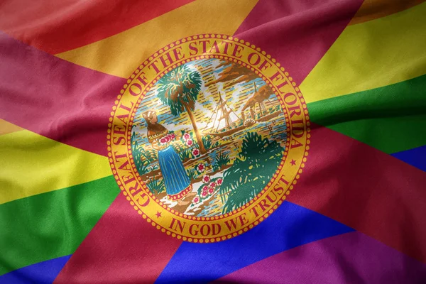 Florida Devlet gökkuşağı Eşcinsel gurur bayrak bayrak sallayarak — Stok fotoğraf