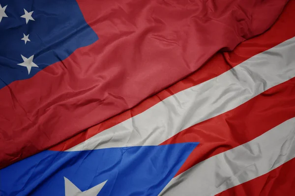 Waving colorful flag of puerto rico and national flag of Samoa . — Stock Photo, Image