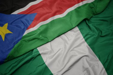 Nijerya 'nın renkli bayrağı ve Güney Sudan' ın ulusal bayrağı sallanıyor..