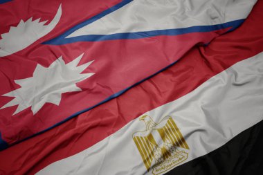Mısırın renkli bayrağı ve Nepal 'in ulusal bayrağı sallanıyor..