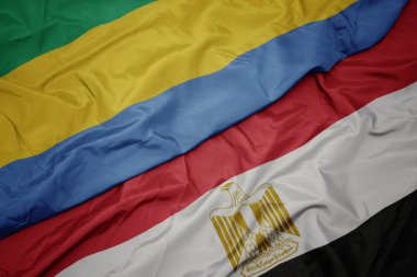 Mısırın renkli bayrağı ve Gabon 'un ulusal bayrağı sallanıyor..