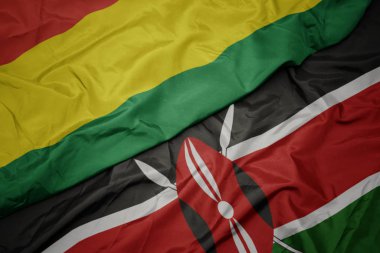 Kenya 'nın renkli bayrağı ve Bolivya' nın ulusal bayrağı sallanıyor.