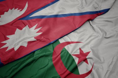 Cezayir 'in renkli bayrağı ve Nepal' in ulusal bayrağı sallanıyor..