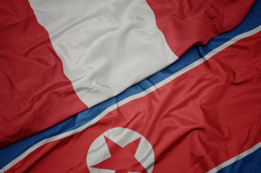 Kuzey Kore 'nin renkli bayrağı ve Peru' nun ulusal bayrağı sallanıyor..