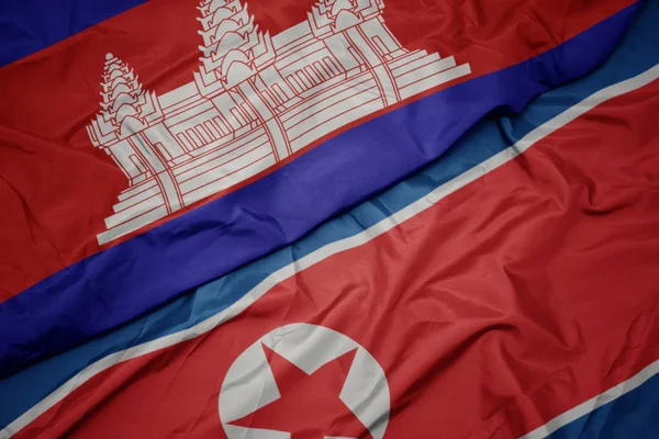 Kuzey Kore ve Kamboçya 'nın bayrağını sallıyor.. — Stok fotoğraf