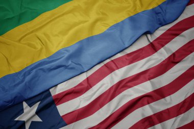 Liberya 'nın renkli bayrağı ve Gabon' un ulusal bayrağı sallanıyor..