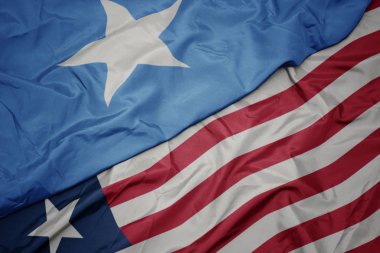 Liberya 'nın renkli bayrağı ve Somali' nin ulusal bayrağı sallanıyor..