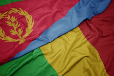 Mali 'nin renkli bayrağı ve eritrea' nın ulusal bayrağı sallanıyor..