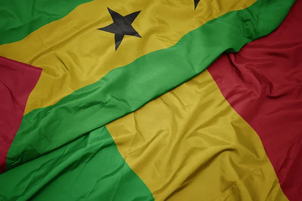 Waving colorful flag of mali and national flag of sao tome and principe . — Stock Photo, Image
