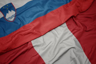 Peru 'nun renkli bayrağını sallıyor ve ulusal Slovakya bayrağını sallıyor.