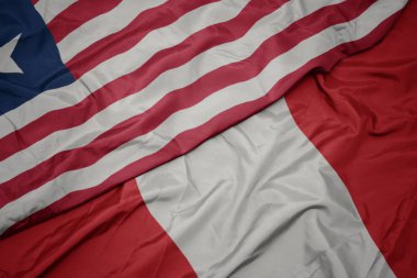 Peru 'nun renkli bayrağı ve Liberya' nın ulusal bayrağı sallanıyor..