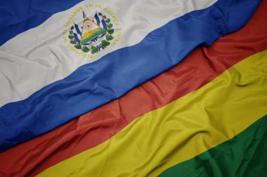 Bolivya 'nın renkli bayrağı ve El Salvador' un ulusal bayrağı sallanıyor. makro