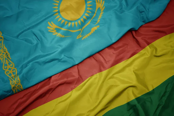 Ondeando Colorida Bandera Bolivia Bandera Nacional Kazakhstan Macro — Foto de Stock