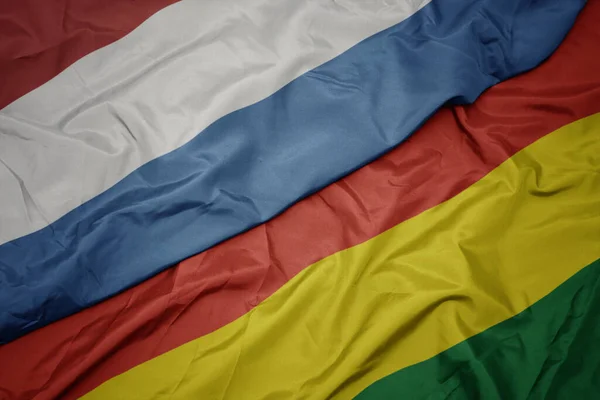 Waving Colorful Flag Bolivia National Flag Luxembourg Macro — Stock Photo, Image