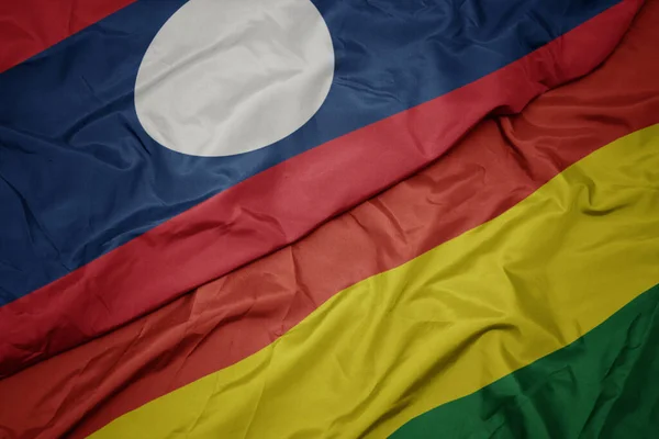 Waving Colorful Flag Bolivia National Flag Laos Macro — Stock Photo, Image